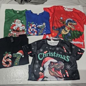Boys Kids Youth Christmas Dinosaur Sz Medium 7/8 67 T Shirt Bundle Lot Of 6